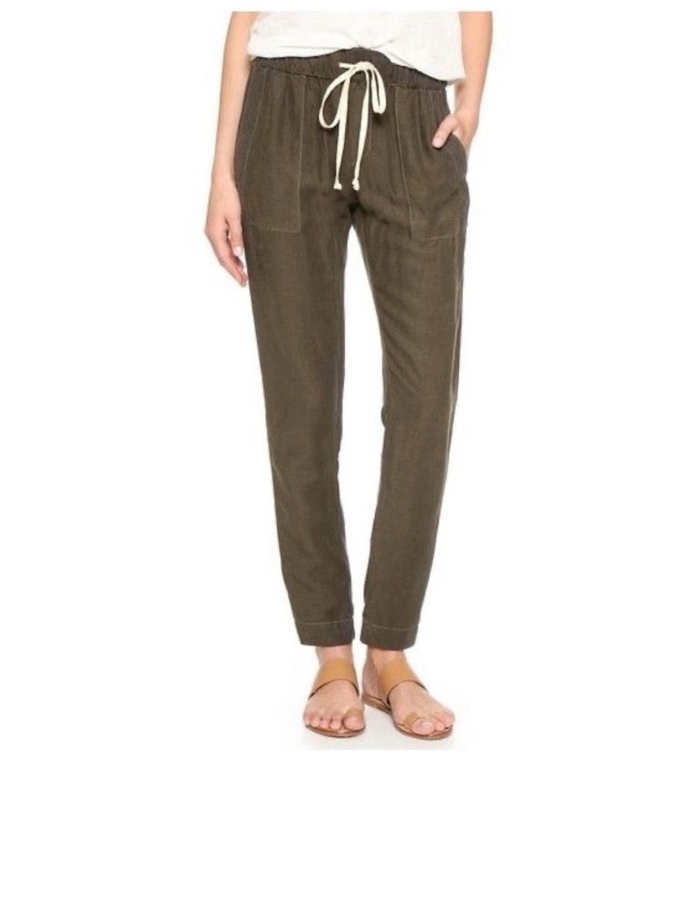Enza Costa Easy Linen Pants Olive Jogger Medium 2